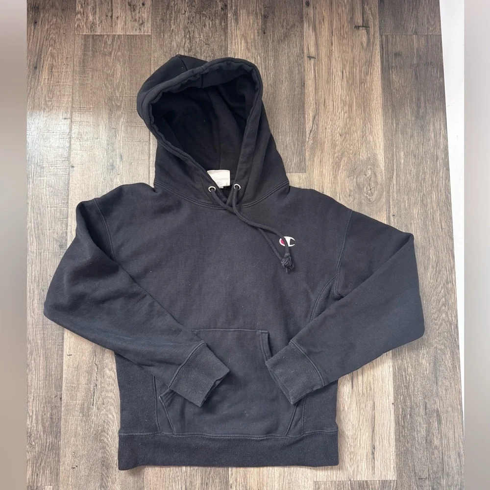 Champion Black Hoodie with Small Embroidered Logo